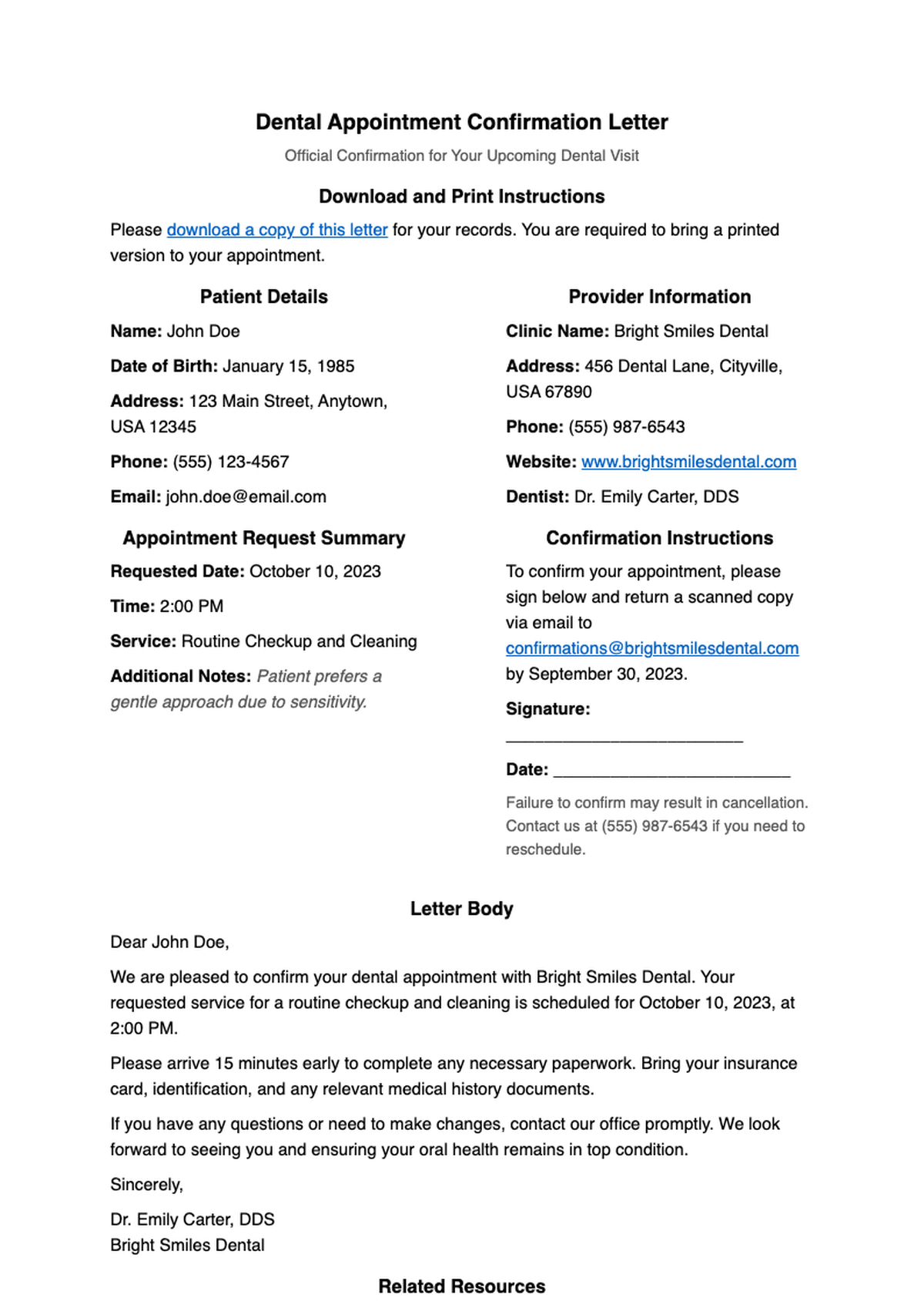 Dental Appointment Confirmation Letter Collection with Download Links_variant_1